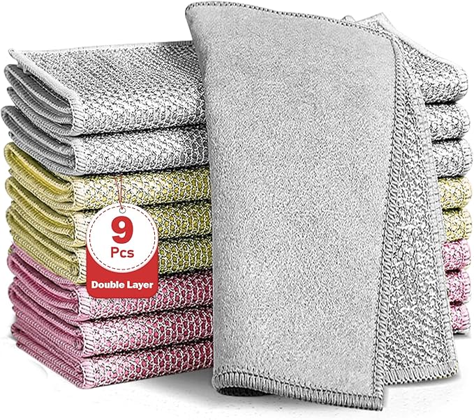 XANGNIER 9 Pcs Non Scratch Wire Dishcloth,2025 New Upgrade Steel Wool Cleaning Cloths for Wet and Dry,Multipurpose Wire Dishwashing Rag,Metal Mesh Miracle Cleaning Cloths for Kitchen,Dishes,Sink