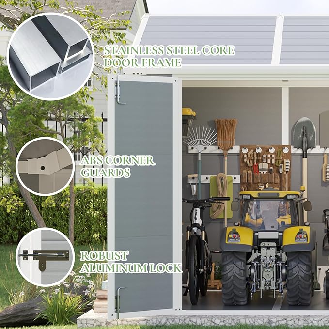 10.5 x 7.6 x 7.5 ft Outdoor Resin Storage Shed with Floor, Windows & Air Vents, Large Waterproof Tool Shed for Garden,Backyard,Lawn Equipment & Bikes,Grey