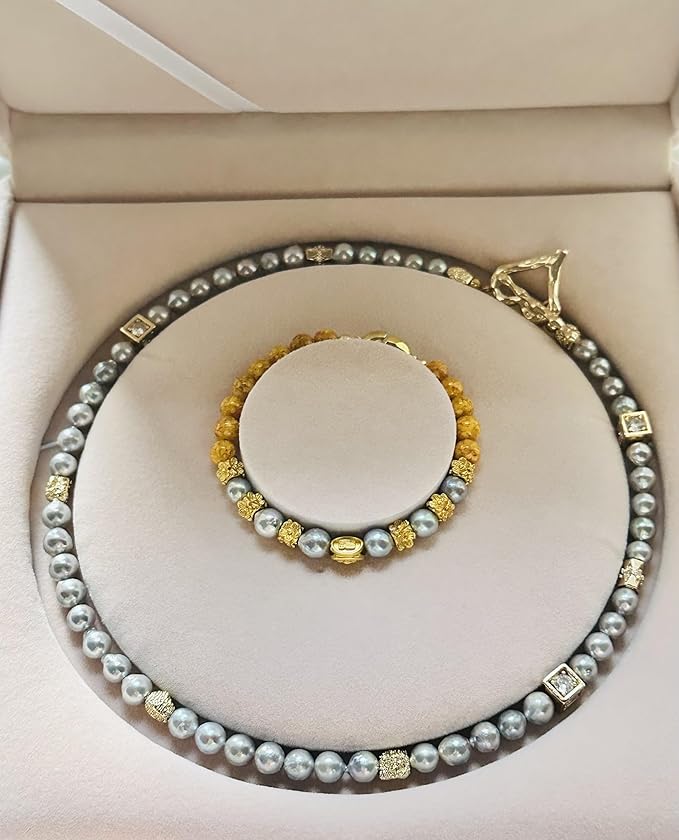 Jewelry Velvet Box Pearl Necklace Earring Bracelet Gift Display Case Wedding Jewelry Storage Holder (Beige For Pearl Necklace Bracelet)