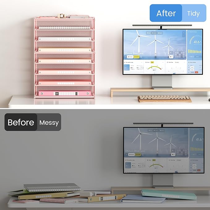 Lavatino 8-Tier Letter Tray Desk Paper Organizer, Mesh File Sorter Tray Organizer for Desk Office Supplies & Home Organization, Fits A4 Paper, Mail, Magazines and Office Accessories (Pink with Handle)