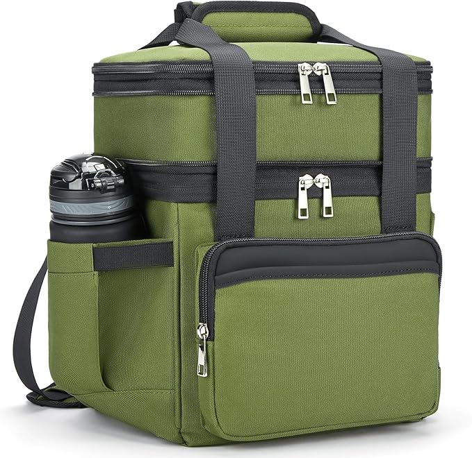 Insulated Lunch Bag & Lunch Box for Men - Double Deck Reusable Lunch Bag for Women Tote Cooler Bag Leakproof Soft Expandable - Large Lunchbox for Work/Adult/Picnic/Outdoor (Green，15L)
