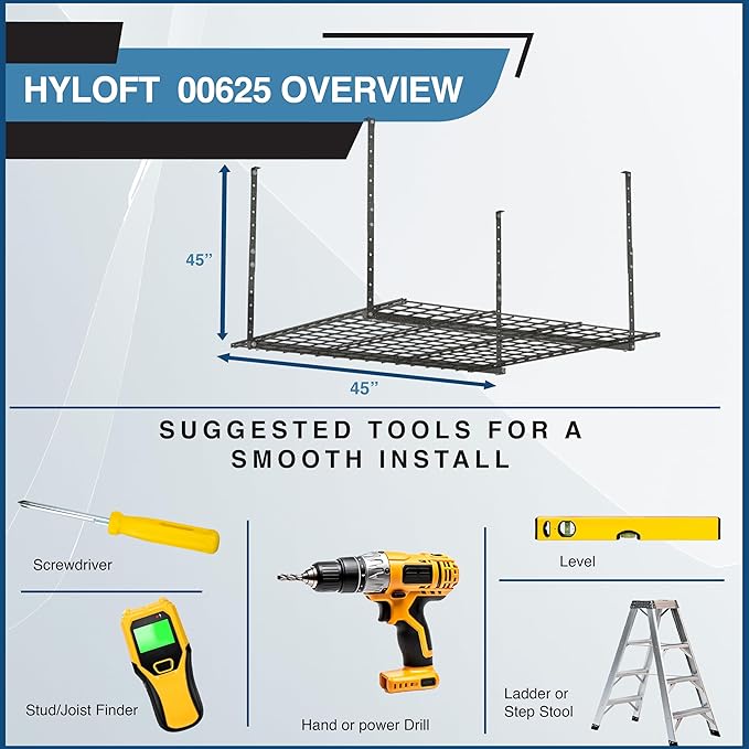 Hyloft 00625 45-Inch x 45-Inch Overhead Steel Garage Storage System & Rack,Hammertone