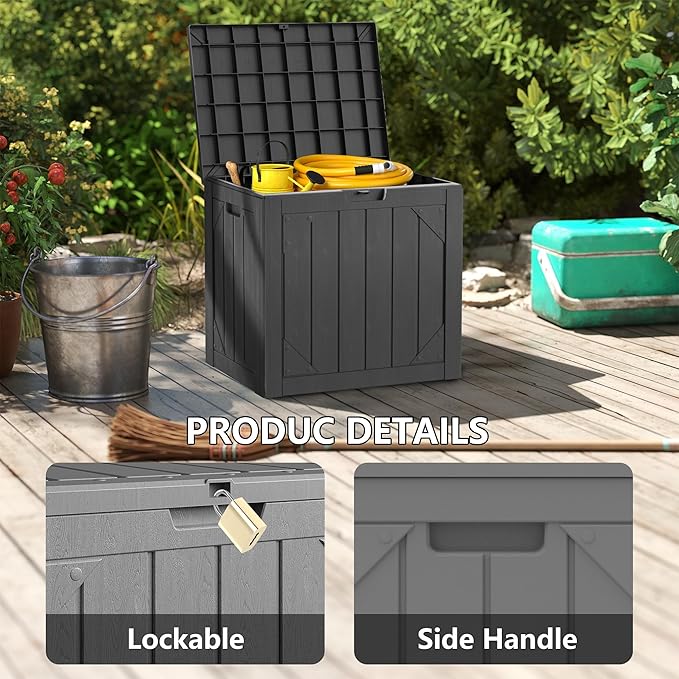 30 Gallon Outdoor Storage Box, Waterproof Resin Deck Box with Lockable Lid Large Storage Bin for Patio Furniture Cushion, Garden Tools, Pool Accessories, UV-Resistant Outside Delivery, Gray