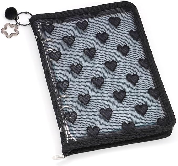 Enamel Pin Display Book Collection Trading Book Portable Brooch Pins Holder Storage Organizer Case Zippered (Black Heart Lace)