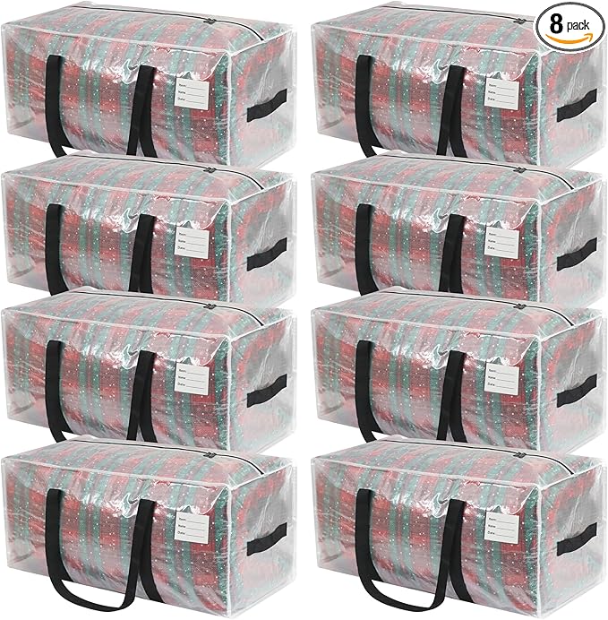 8 Pack Extra Heavy Duty Large Moving Bags with Comfortable Handle & Strong Zipper,Storage Totes for Space Saving Moving Storage College Supplies Alternative to Moving Box,Clear