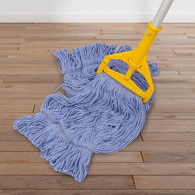 kCarpolyGeneral Cleaning Mop Heavy Duty Commercial Replacement, Heavy Duty Mop Head Commercial Replacement ，Wet Industrial Blue Cotton Looped End String Head Refill (Pack of 3) Blue
