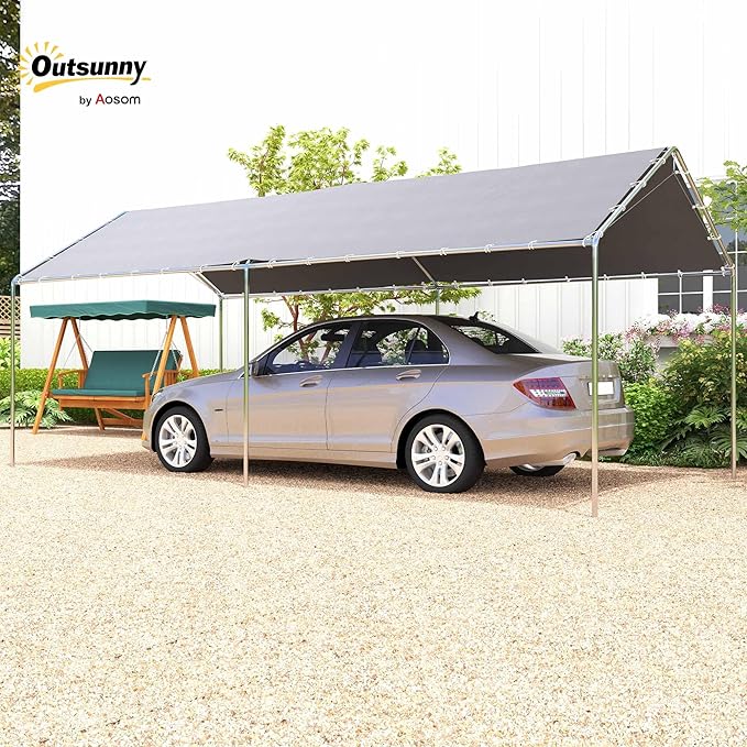 Outsunny 10'x20' Carport Outdoor Heavy Duty Party Tent Galvanized Car Canopy with Included Anchor Kit, 3 Reinforced Steel Cables, Gray