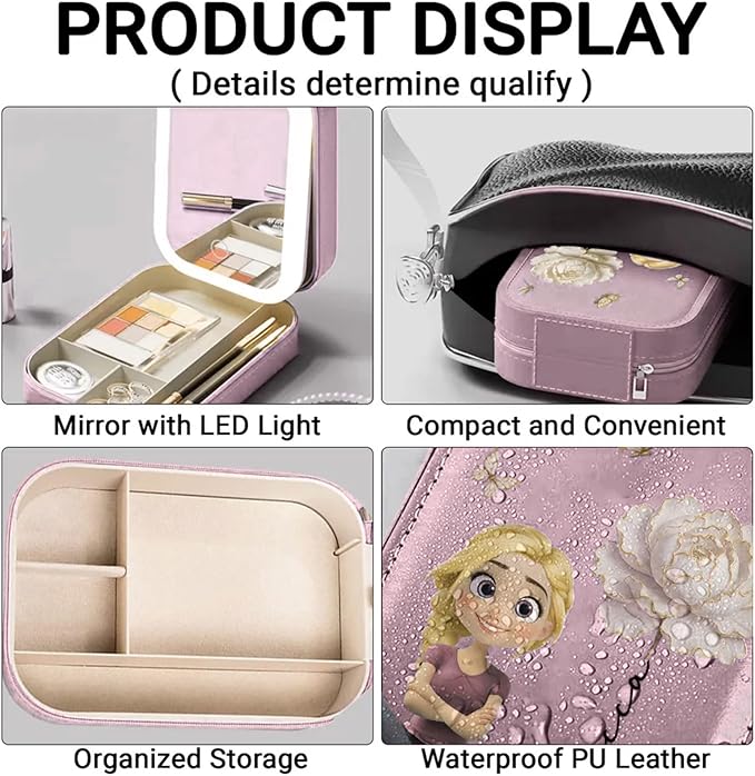 Floral Soul - Personalized Jewelry Box with LED Mirror, Cute Cartoon Girl Leather Jewelry Box, Custom Birth Flower Mirror Jewelry Organizer for Women, Friendship Keepsake Gifts, Sister Gifts