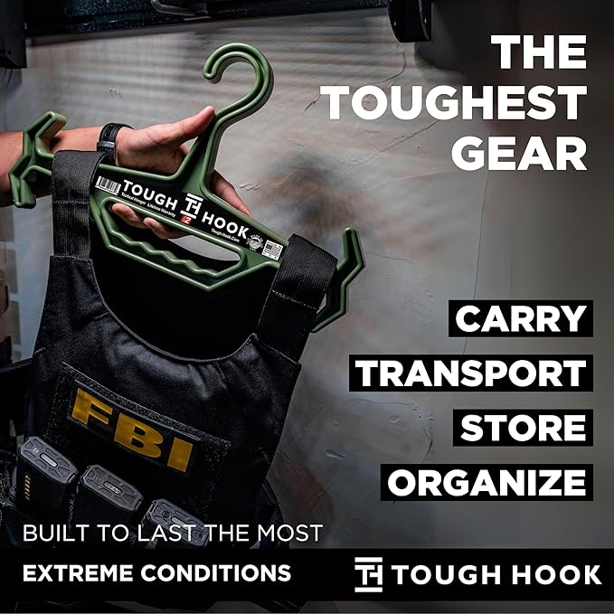 Tough Hook Original Heavy Duty Hangers – The Superhero of Hangers USA-Made, Anti-Slip ABS Resin Tactical Hanger for Police Gear, Scuba Gear & Dive BCD – DuraResin 200-lb Cap Wetsuit Hanger, 1 Foliage