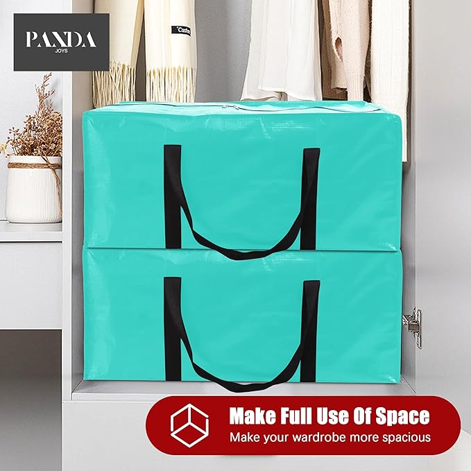 12 Pack Extra Large Moving Bags with Zippers & Carrying Handles, Heavy-Duty Storage Tote for Space Saving Moving Storage, Fold Flat, Alternative to Box and Bin,Aquamarine