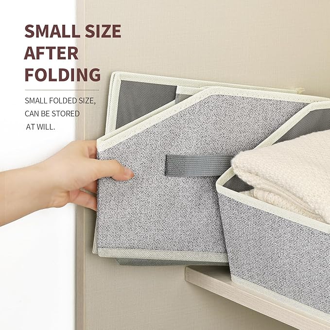 Storage Bins for Shelves - Small Trapezoid Closet Shelf Organizer, Fabric Organization Bins with Handles, Storage Baskets for Clothes, Towel, Purse, 6 Pack, Light Gray