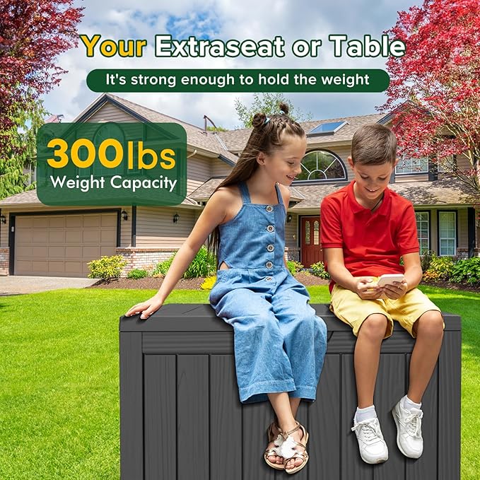Outdoor Storage Deck Box Waterproof,50 Gallon Lockable Patio Package Delivery Bin as Seat, Resin Storage Container Bench for Furniture Cushions, Pool Accessories, Garden Tools, Black