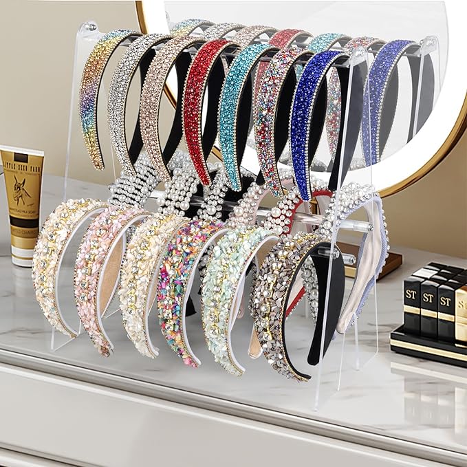 Headband Holder Headband Organizer, Acrylic Headband Holder Organizer, 2-Tier Clear Headband Display Stand, Headband Storage Rack for Girls and Women (Modern)