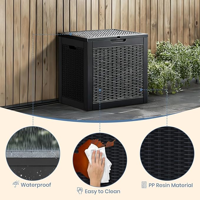 DUMOS 30 Gallon Deck Box, Lockable Outside Storage Box for Outdoor Use, Outside Waterproof Resin Package Delivery Box for Backyard Patio Garden