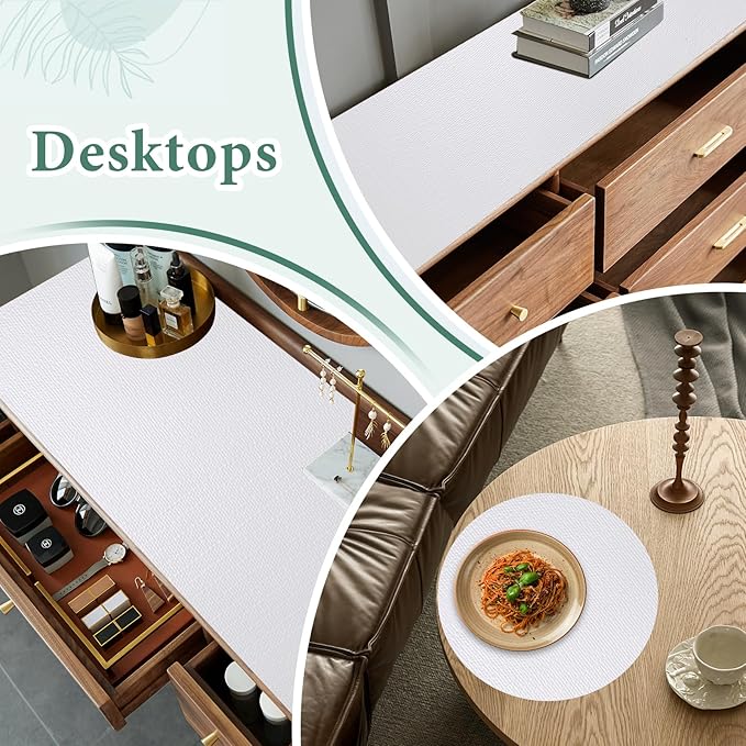 Drawer and Shelf Liner for Kitchen Cabinet: 17 in X 30 Ft Non Slip Waterproof Shelf Paper Non Adhesive Refrigerator Liners White Easy Liners for Bathroom Cupboard with Knife Tape Measure