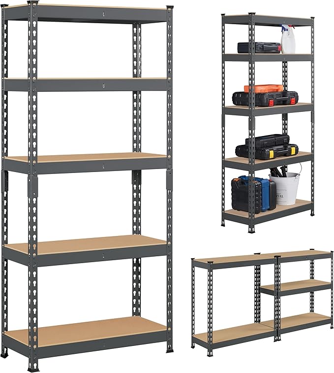 Topeakmart 5-Tier Utility Shelves, Metal Storage Shelves, Adjustable Shelving Units, Boltless Assembly, Garage Shelves Shed Shelving for Warehouse Garage Shed Basement- Dark Gray, 27.5 x 12x 60 Inch