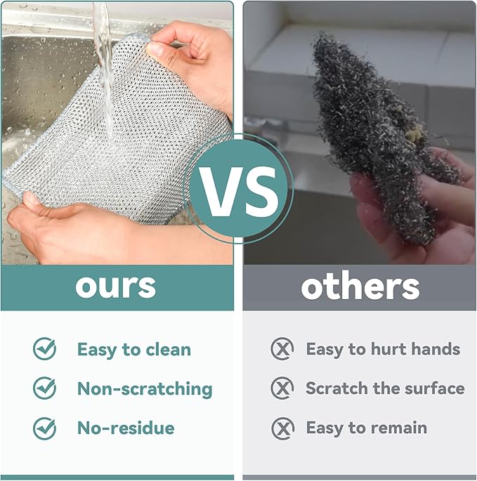 12Pcs Multipurpose Wire Dishwashing Cloths, Non-Scratch Wire Dishcloths, Double Layer & Wet & Dry Cleaning Cloths, Steel Mesh Cleaning Rags for Dishes/Metal/Home/Kitchen