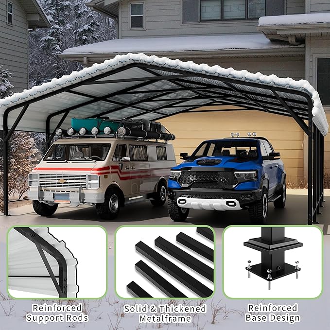 Shintenchi 20x20 FT Metal Carport, Oversized Carport Garage with Enhanced Base, Outdoor Galvanized Car Shelter, Heavy Duty Carports Canopy, for Car, Boats and Tractors, White