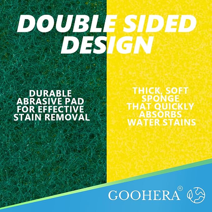Heavy Duty Scrub Sponge for Cookware, Dual-Sided Cleaning Pot Scrubber, Odorless, Long-Lasting, Kitchen and Dishwashing Essential, Large & Thick 4 x 2.8 x 1.5 Inches, 6 Pack