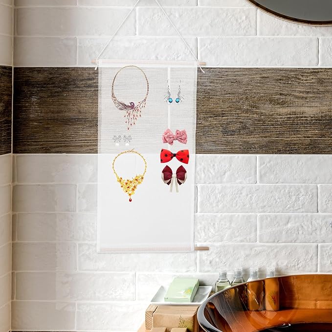 Wall-mounted Jewelry Organizer with Hanging Earring Holder and Necklace Rack, White Acrylic Jewelry Storage for Wall, Space-saving Accessory Organizer for Home and Closet