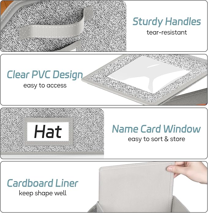 AOODA 2 PCS Stackable Hat Storage for Baseball Caps, Holds up to 24 Caps Hat Organizer for Closet, Sturdy Snapback Boxes for Men with Cardboard, Grey