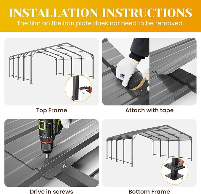 20' x 20' Metal Carport with Updated Roof & Enhanced Base, Heavy Duty Canopy Carport Garage, Vertaile for Car, Truck, Boat, Tractors, Party, Grey