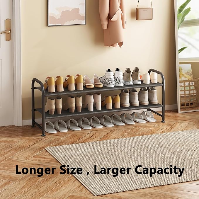 Shoe Rack 2 Tier Long Storage Organizer Wide Metal Shoe Shelf for Closet Entryway Black