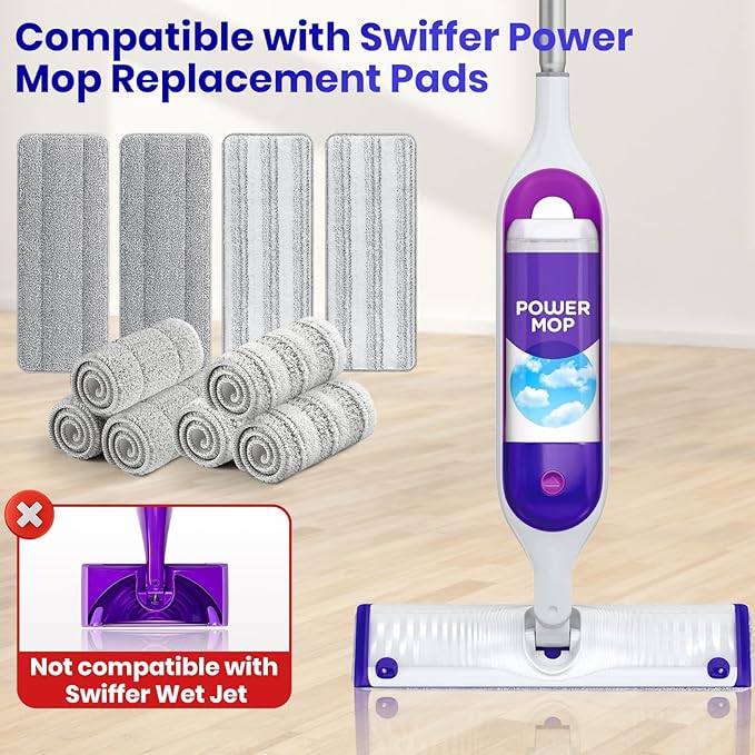 10 Pack Swiffer PowerMop Replacement Mop Pads,Compatible with Swiffer PowerMop Multi-Surface Mop,Size:15''*4.53'',Grey