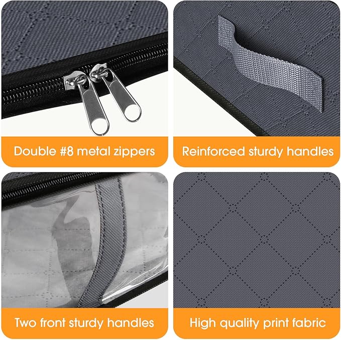 StorageRight Under Bed Storage Bins, 2-Pack 40L Foldable Fabric Storage Bags with Transparent Window, Breathable Organizer for Clothes/Blanket/Comforter/Quilt, Grey