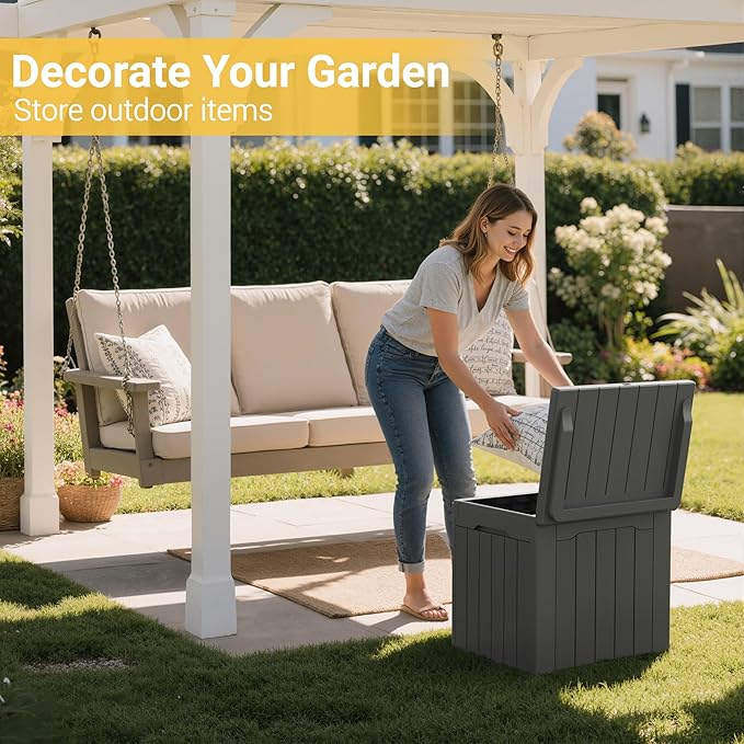 Greesum Outdoor Storage Box 31 Gallon Storage Box with Lid for Patio Furniture, Garden Tools, Pool Supplies, Waterproof and UV Resistant, Lockable, Dark Grey