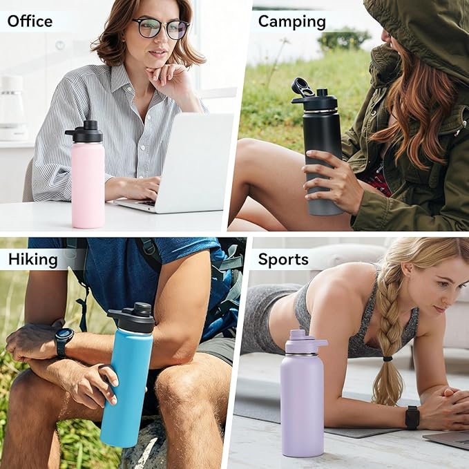 18 oz Insulated Water Bottle with Handle, 304 Stainless Steel Water Bottles with Wide Mouth, Double Wall Vacuum Sports Water Bottle, BPA Free, Keep Cold and Hot, Black/Gray