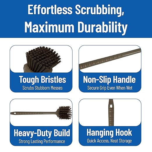 SPARTA 40501EC01 Plastic Large Scrub Brush, Kitchen Brush, Utility Brush With Long Handle For Cleaning, 20 Inches, Brown