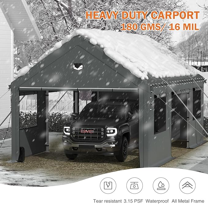 Carport 12X20 Heavy Duty,Carport Canopy with Side Door,Portable Car Ports Garage,Outdoor Car Shelter All Weather