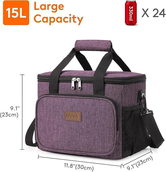 Lifewit Large Lunch Bag Insulated Lunch Box Soft Cooler Cooling Tote for Adult Men Women, Purple 24-Can (15L)
