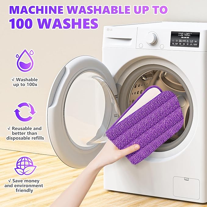 6 Pack Reusable Mop Pads Compatible with Swiffer PowerMop, Wood Floor Pads Microfiber Mop Replacement Refills Machine Washable for All Floor Surfaces
