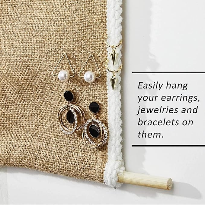 Earring Organizer Wall Monut, Display Hanging Jewelry Organizer for Studs Dangle Earrings and Necklaces Holder Rack for Women Girl Gift (flax)