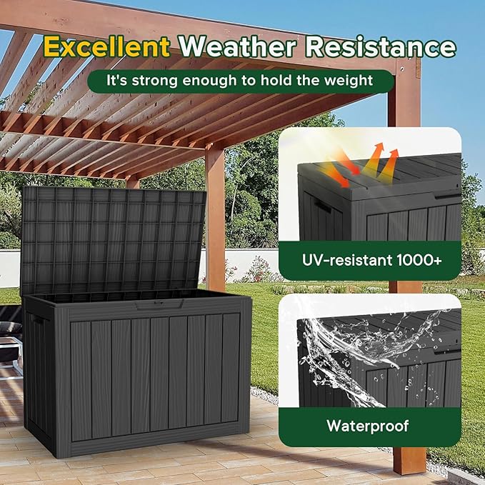 Outdoor Storage Box 45GAL Waterproof Resin Deck Box,UV-Resistant Lockable Package Delivery Bin for Garden Tools,Large Patio Outside Cushions,Pool Accessories Supplies,Chest,Furniture,Black
