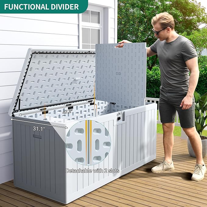 YITAHOME 230 Gallon Double-Wall Deck Box with Divider & Side Handles, Outdoor Large Storage for Patio Furniture Cushions, Garden Pool Accessories, Water Resistant & Lockable