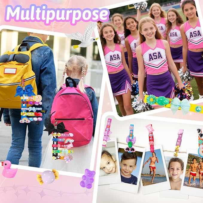80 Set Cheer Pins Spirit Clips Clothes Wooden Pins for Backpacks Include 90 Mini Resin Animals 30 Mini Bows 500 Beads Cheer Clothespins Decorations Ribbon Team Classroom Cheer Gifts Bulk（Blue）