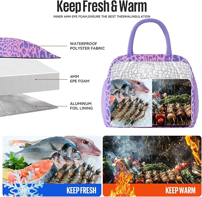 Lunch Bag Women/Men Lunch Box Women/Men (purple leopard)