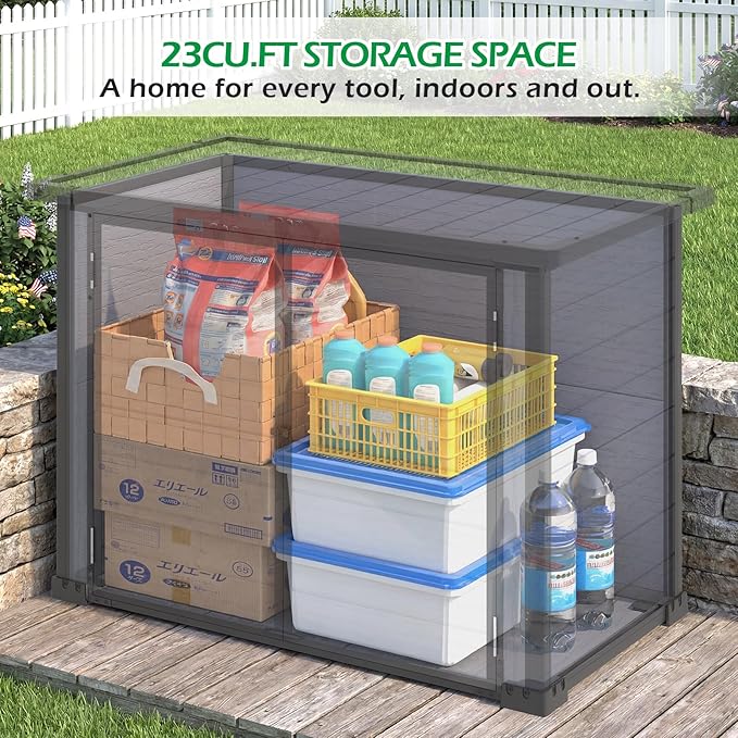 U-MAX Resin Outdoor Storage Cabinet 23 Cu.Ft Box Weatherproof, Plastic Trash Can Storage Shed, Waterproof Horizontal Sheds & Outdoor Storage Clearance with Base for Outside