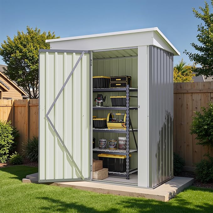 Flamaker 5x3 FT Storage Shed Waterproof Metal Garden Shed with Lockable Door Utility Tool Shed Outdoor Storage for Backyard, Patio and Lawn, Grey