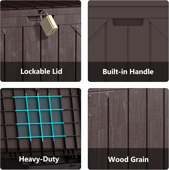 Outdoor Storage Deck Box Waterproof,30 Gallon Lockable Patio Package Delivery Bin as Seat, Resin Storage Container Bench for Furniture Cushions, Pool Accessories, Garden Tools, Brown