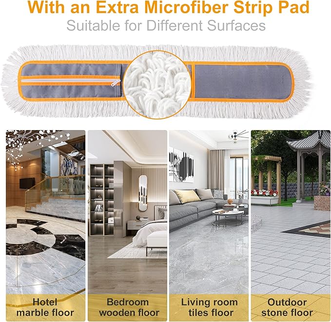 36" Commercial Dust Mops for Floor Cleaning Heavy Duty Floor Duster Mop with Long Handle Hotel Gym Household Cleaning Supplies for Hardwood, Tiles, Marble Floors (Grey)
