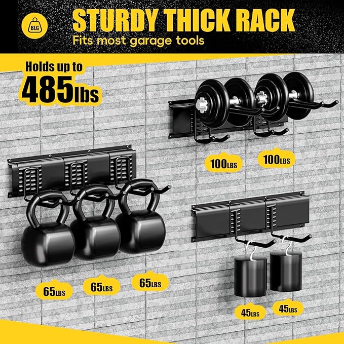 SPECILITE Garage Storages Tool Organizers, Wall Mount Garden Sturdy Rack 48 Inches with Adjustable Heavy Duty Metal Hooks for Yard Shed Max 485lbs