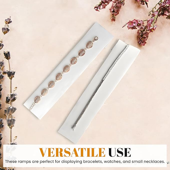 Novel Box 2 Pack White Leatherette Bracelet Display Ramps 1 1/2 W x 8 L x 2 1/8 H Inches - Jewelry Organizer Stands for Women - Elegant Bracelet/Watch Ramps for Craft Shows, Selling & Personal Use