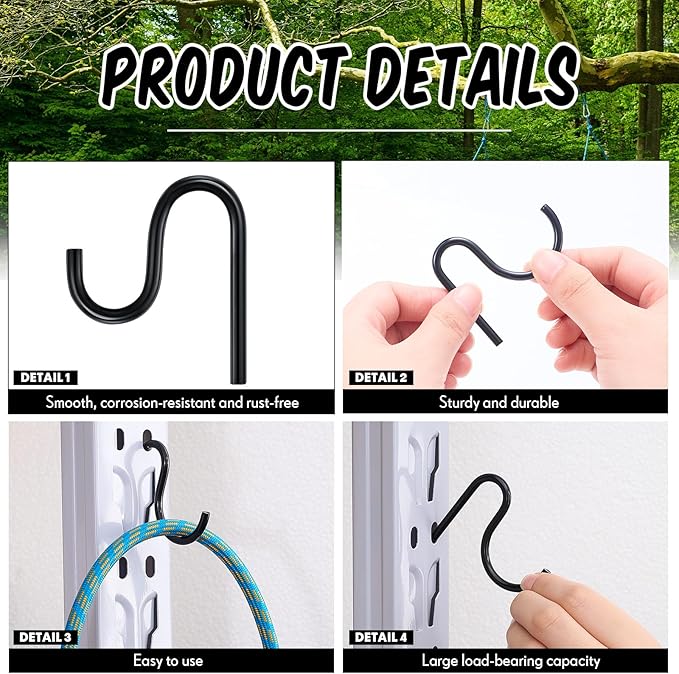 Blulu 10 Pcs 2'' Long Shed Hooks Shed Accessories Without Drilling Hole for Hanging Heavy Duty Individual Utility Hooks Universal Wall Mounted J Utility Hangers for Tools Shovels Rakes (Black)