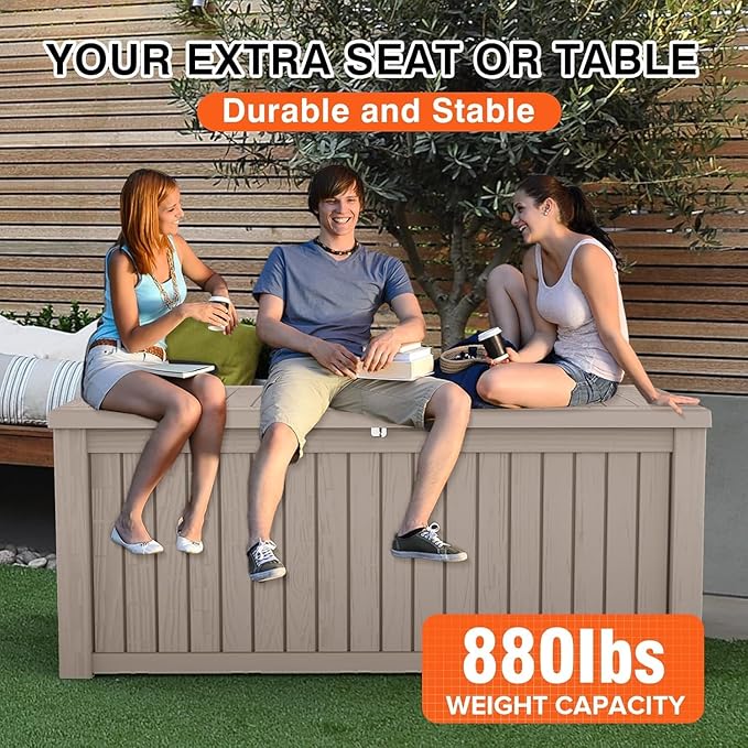 180 Gallon Outdoor Storage Box Waterproof, Lockable Resin Deck Box Large Storage Bin for Patio Furniture Cushion, Garden Tools, Pool Accessories, UV-Resistant Outside Indoor Storage, Gray