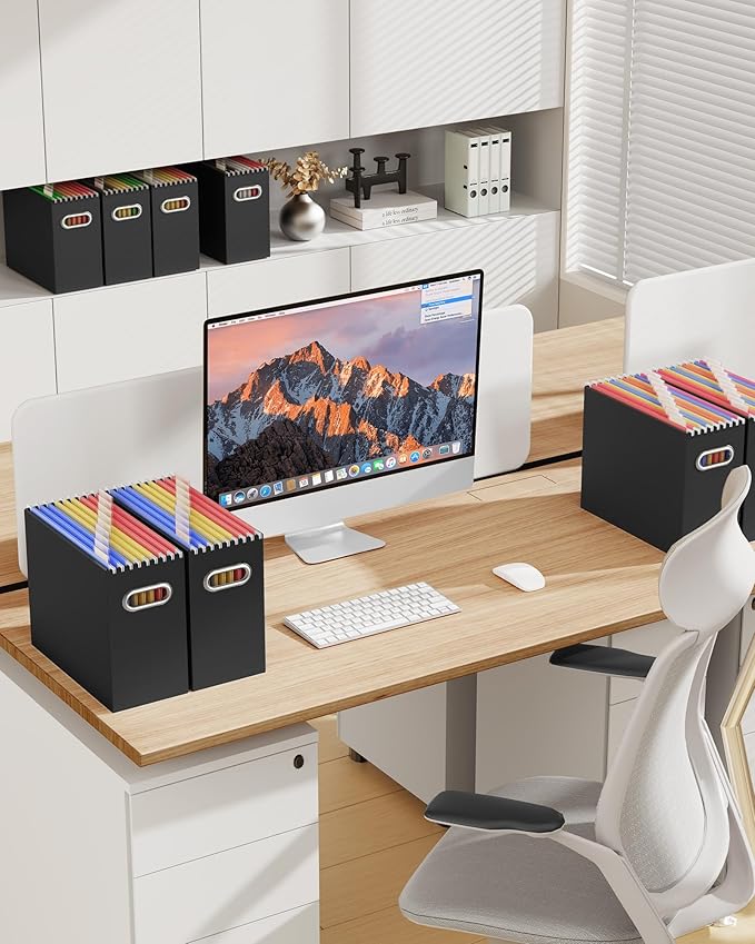 Oterri Cardboard File Organizer Box for Hanging File Folders Letter Size,File Box for Computer Desk,File Cabinet,Working Home,Office,Classroom (Black, Letter Size - 8 Packs)