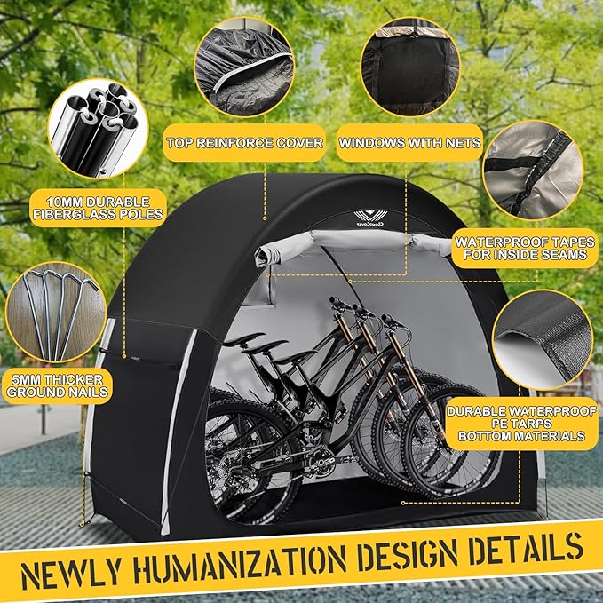 Bike Tent Outdoor Storage Shed, with Rain Cover,Waterproof Zipper,Waterproof Anti-UV 210D Oxford Fabric,Outside Bicycle Storage Shelter Fits for 2-3 Bikes,Motorcycle,Mower,Garden Tools,79"x32"x67"